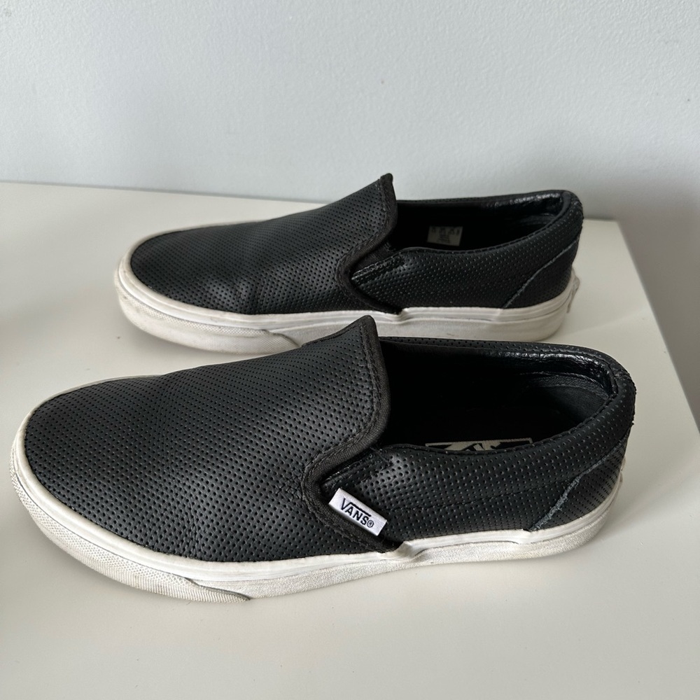 Vans Classic Perf Black Leather Slip Ons Size 7